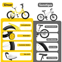 Vélo pour enfants de 16 pouces avec roues d'apprentissage, siège et guidon réglables, double frein - Acier au carbone, capacité de 132 lb 5