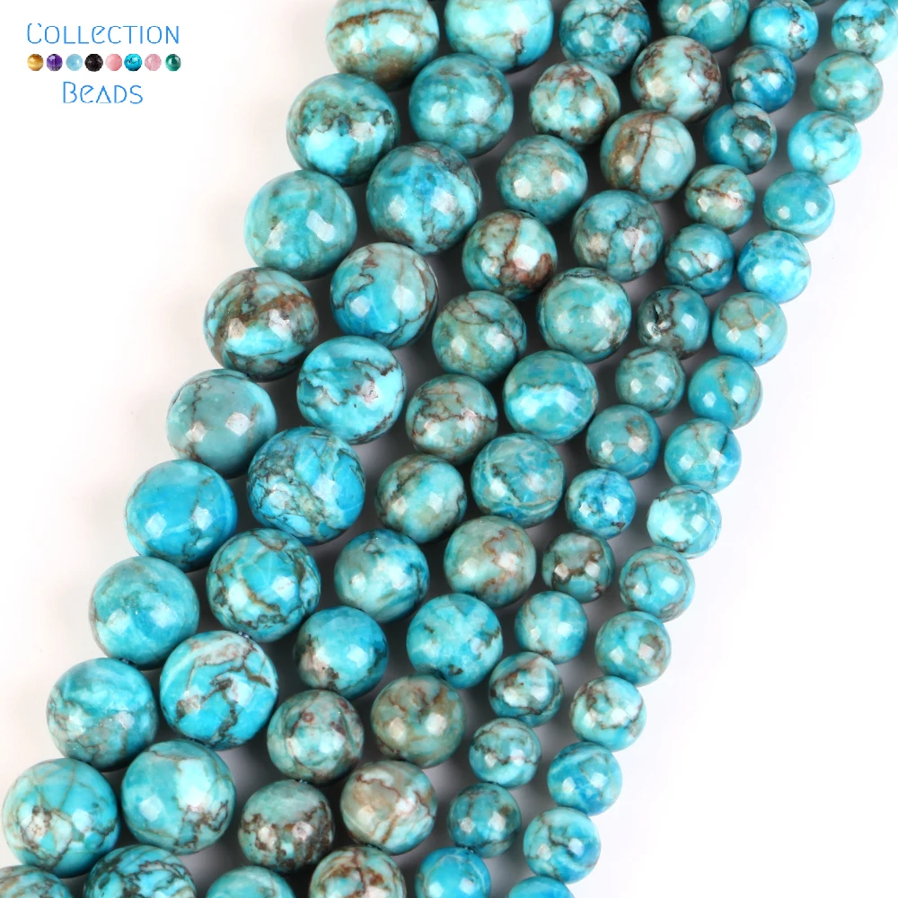 6/8/10mm 천연 돌 구슬 아프리카 청록색 라운드 스페이서 루즈 비즈 쥬얼리 만들기 비즈 장식 DIY 팔찌 목걸이 15````