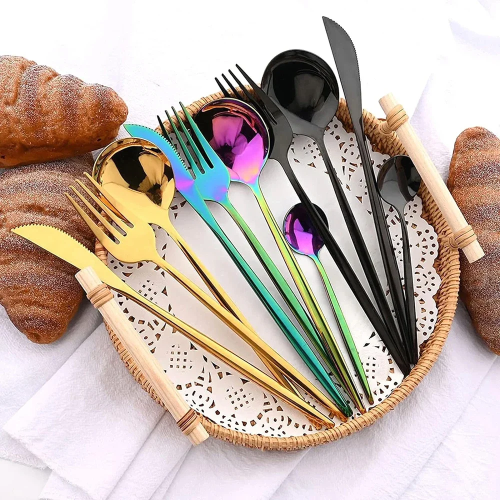 

24 Piece Stainless Steel Tableware Set Portugal Western Restaurant Steak Knife Fork Spoon Gift Box Kitchen Flatware Dinnerware