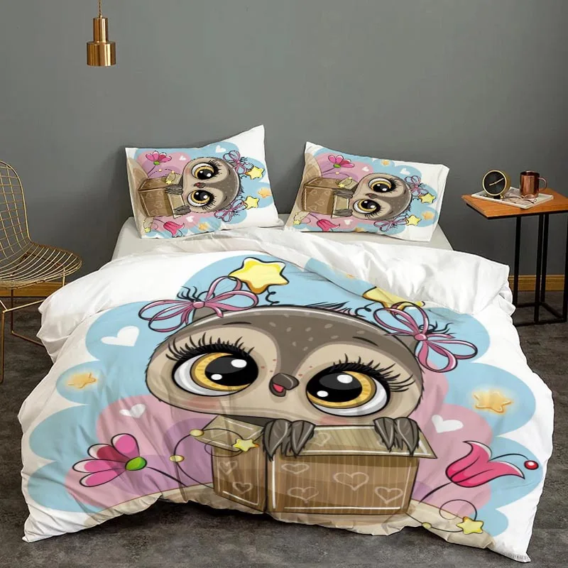 

Cartoon printed Owl Bedding Set Duvet Cover Set Bedding Deluxe Printing Bed Quilt Cover Double Queen Duvet Cover Set