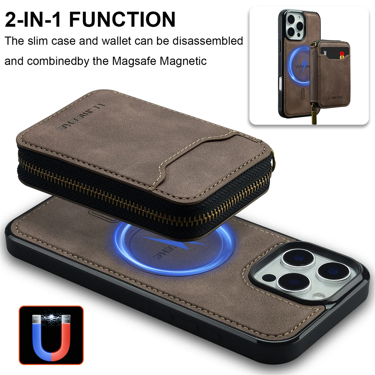 Premium 2-in-1 Magsafe Magnetic Leather Phone Case with Wallet Card Holder
