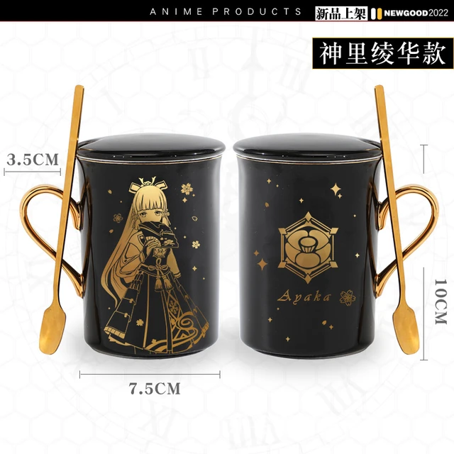 Anime Fate/stay night Tohsaka Rin Saber Gold Stamping Ceramic Coffee Mug  Cup Men Women Fashion Spoon+Cup lid Cup