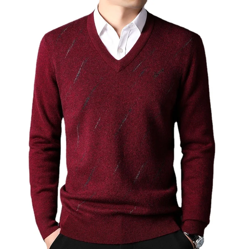 

Cashmere New Arrival Pure Autumn Winter Thickened V-neck Pullover Knitted Casual Men's Sweater Large Size XS-4XL