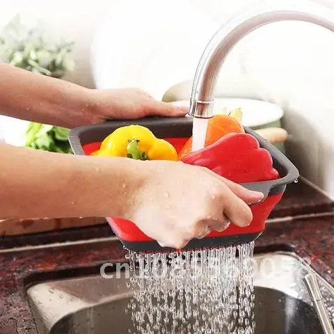 

Collapsible Silicone Colander Vegetable Fruit Washing Basket Strainer With Handle Kitchen Tools Foldable