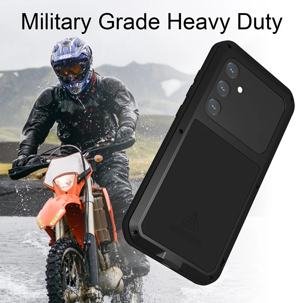LOVE MEI Full Body For Samsung Galaxy S24 Plus Case 23+FE Metal Armor Cover S22 S21 Shockproof Silicone Shell Built-in Protector