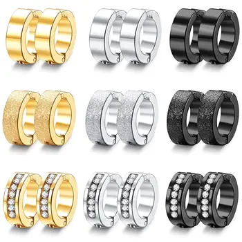 1 Pair/9 Pairs Non-Piercing Earrings Stainless Steel Clip On Hoop Earrings For Men Women Paved CZ Ear Clip Earrings Set