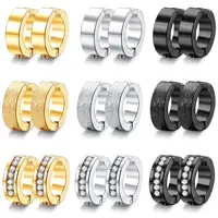 1 Pair/9 Pairs Non-Piercing Earrings Stainless Steel Clip On Hoop Earrings For Men Women Paved CZ Ear Clip Earrings Set 1