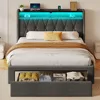 Twin Bed Frame with Drawer, Storage Headboard,Upholstered Bed with Heavy Duty Wood Slats,Noise Free, Easy Assembly, Dark Grey 1
