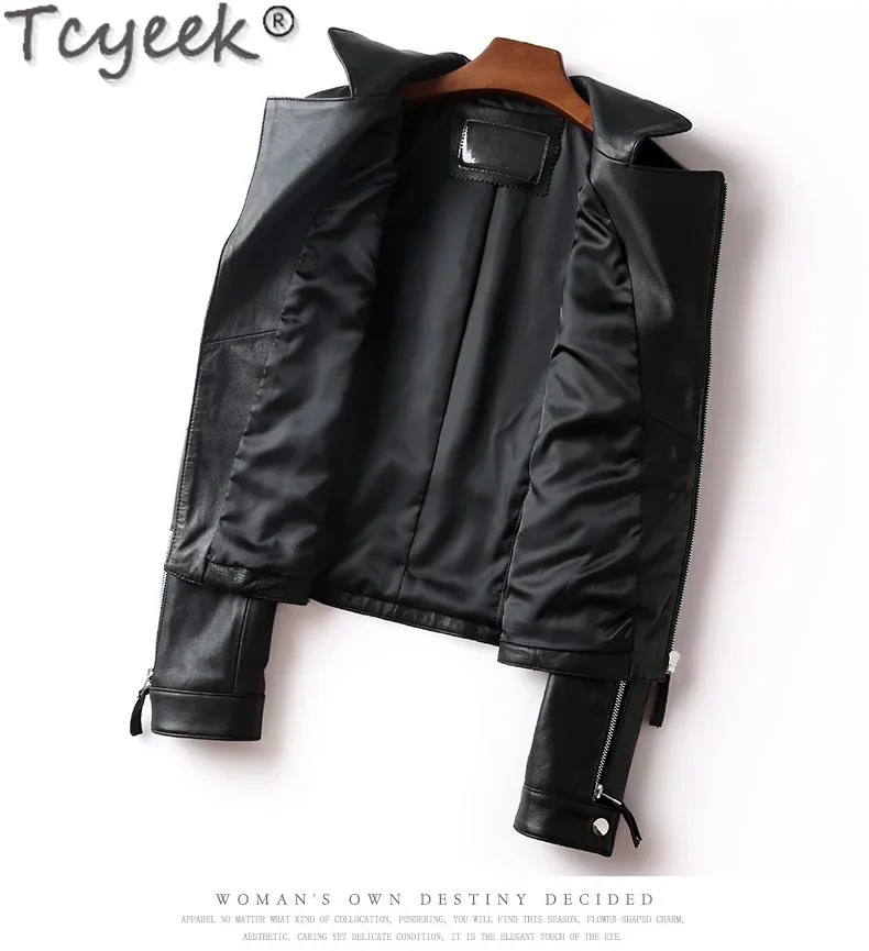 Tcyeek Real Leather Jacket Women Fashion Women\'s Motocycle Jackets Black Brown Sheepskin Coat for Women Clothing Spring Autumn