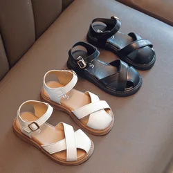 Girls Sandals 2023 Summer Model Hollow Out Woven Baotou Anti-kick Outdoor Children Casual Shoes Princess Soft Soled Baby Sandals