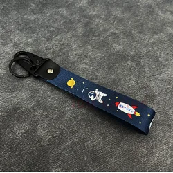 Elegant Solid Color Ribbon Keychain Lanyard - Stylish Accessory (Dack blue strap)
