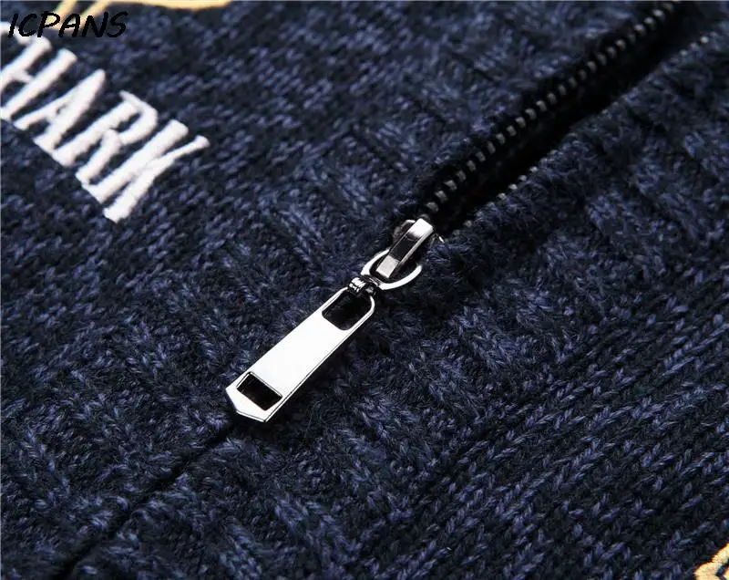 Shark Letter Vintage Zipper Male Sweater knitted Brand Clothing Striped Letter Mens Cardigan Autumn Coat Outwear Black Red
