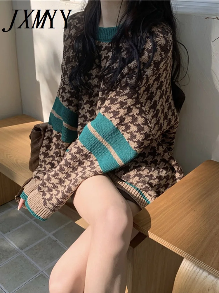 

JXMYY 2023 Autumn And Winter New Fashion Round Neck Color Match Color Pullover Long-Sleeved Wool Sweater Sweater For Women