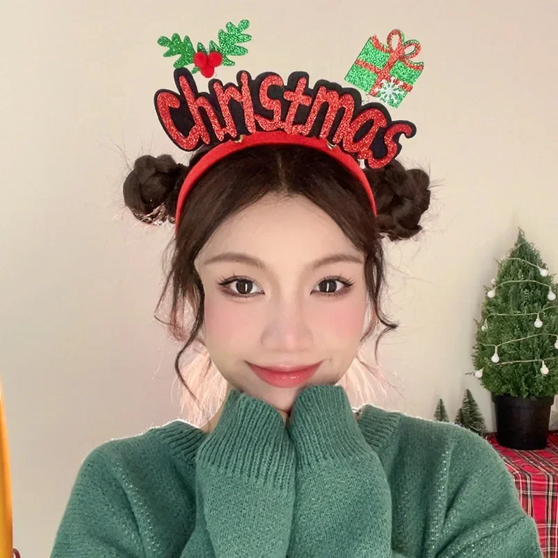 New Happy Christmas Headband INS Christmas Tree Gift Headband Bow Hair Card Cute Cartoon Photo Props Hair Accessories