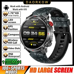 Military Smartwatch for Men with Ultra Durable Battery, Waterproof Design, HD Calling, 100+ Sport Modes & LED Flashlight (Black camouflage)