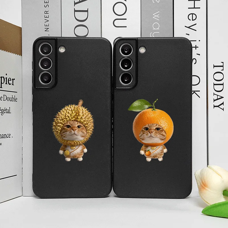 Whimsical Cartoon Fruit Cat Couple Phone Case - Cute & Soft Cover