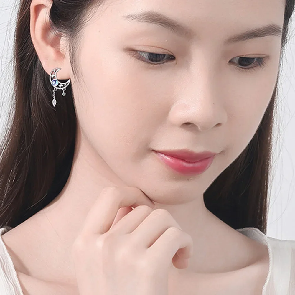925 Sterling Silver Crystal Moon Jewelry Set Women's Beautiful Elegant Necklace Stud Earrings Engagement Jewelry Gifts for Women