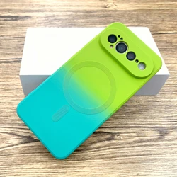 Luxury Matte Gradient Soft TPU Phone Case with Magnetic Wireless Charging Capability - Google Pixel 11 (Green - Blue)