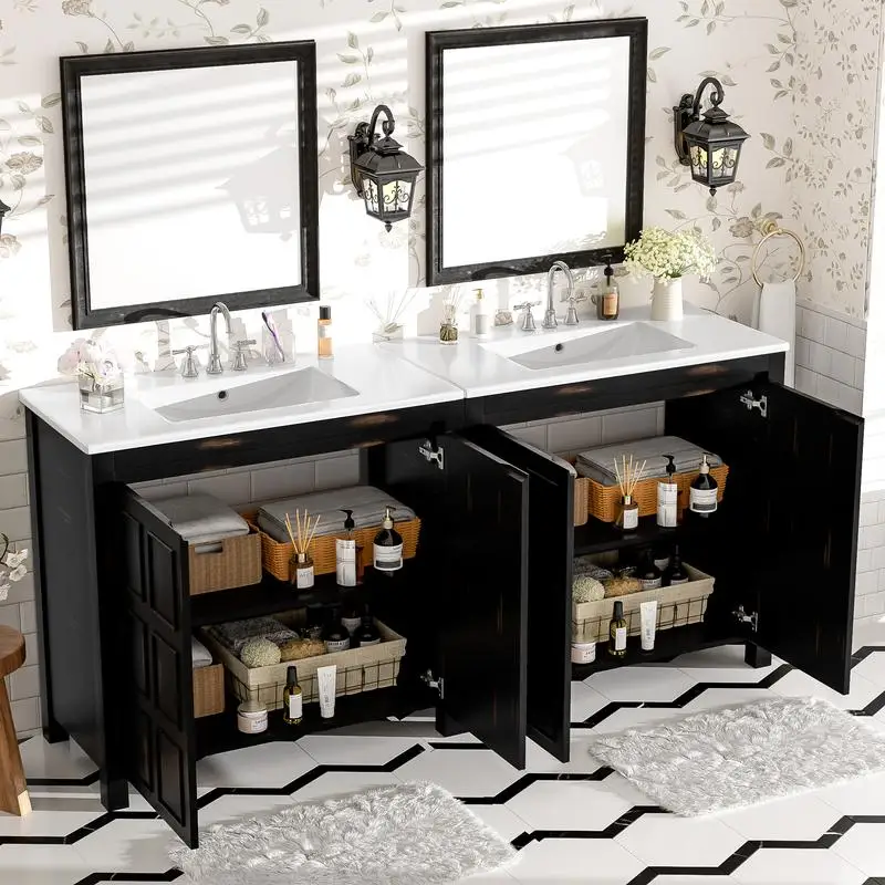 72" Espresso Double‑Sink Bathroom Vanity Set 3