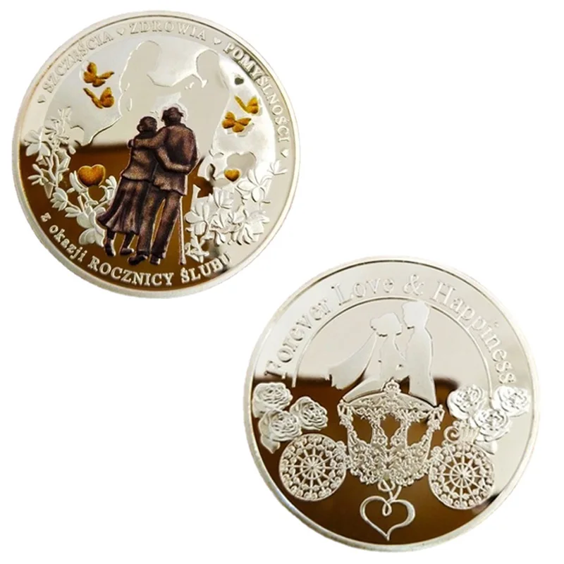 

Couple Silver Coin for Wedding Anniversary Feng Shui Lucky Coin Collectible Decorative Medal Souvenirs for Home Decor