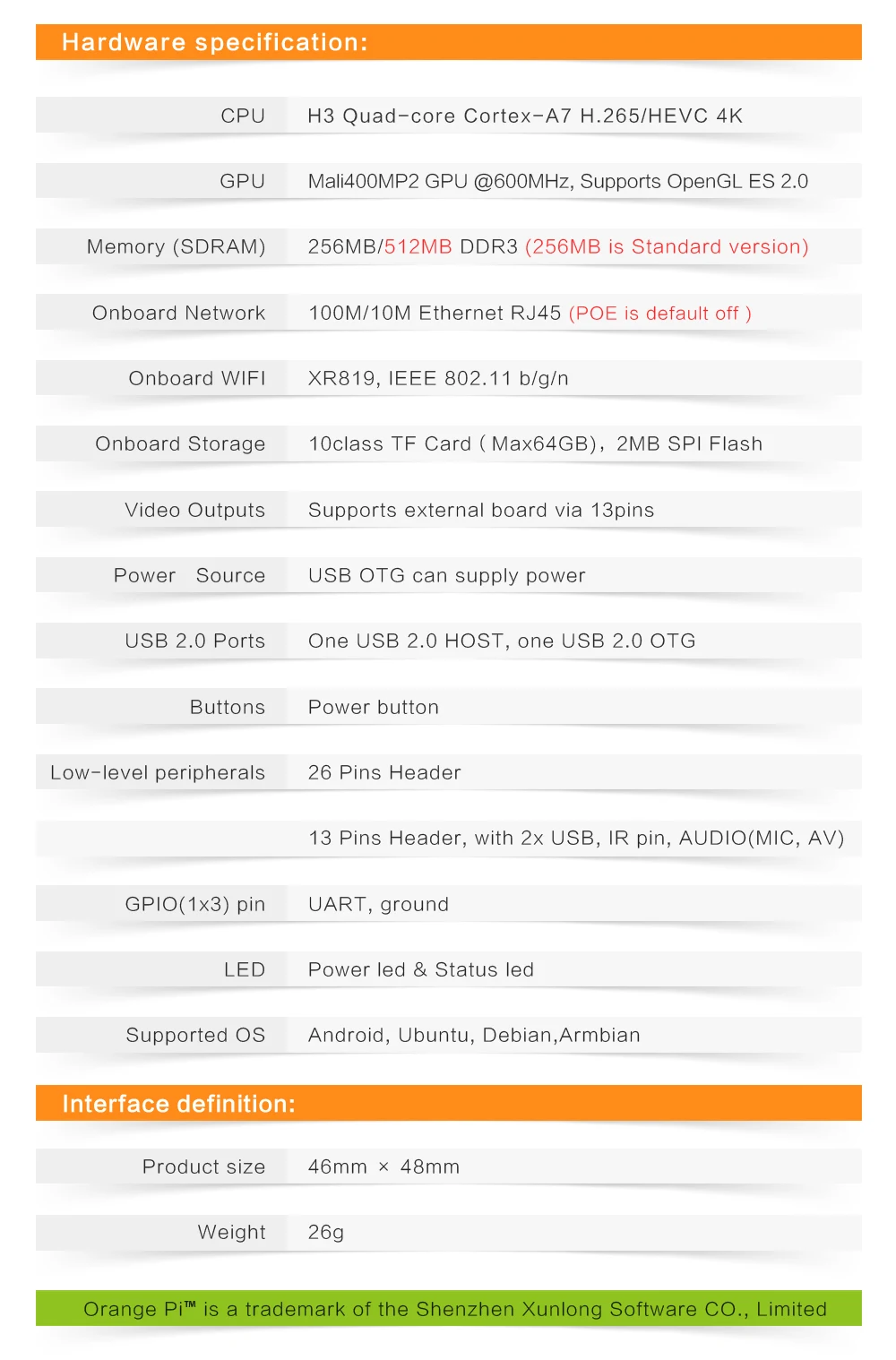 Orange Pi Zero LTS 512MB H3 Quad-Core,Open-Source Single Board Computer, Run And
