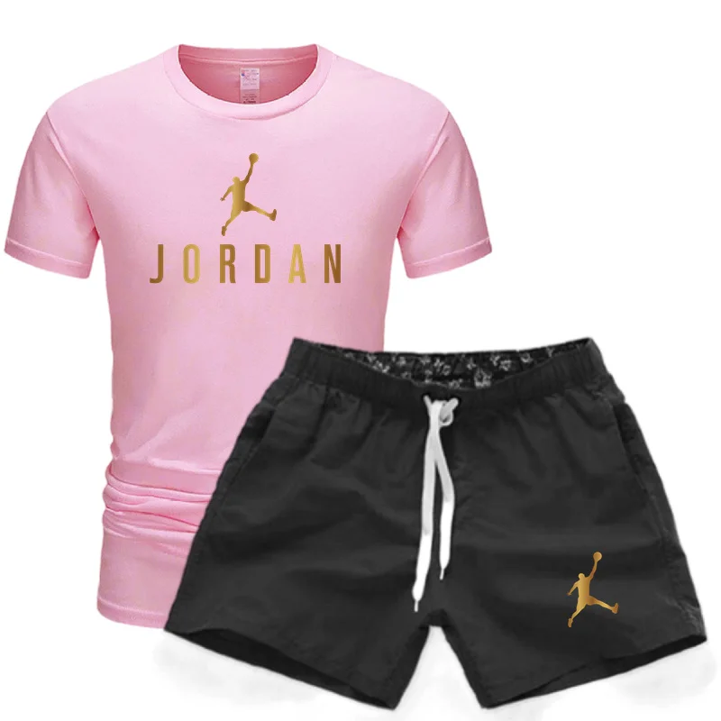 Summer men's fitness fashion men's casual sportswear set, quick drying sportswear short sleeved T-shirt+shorts 2-piece set