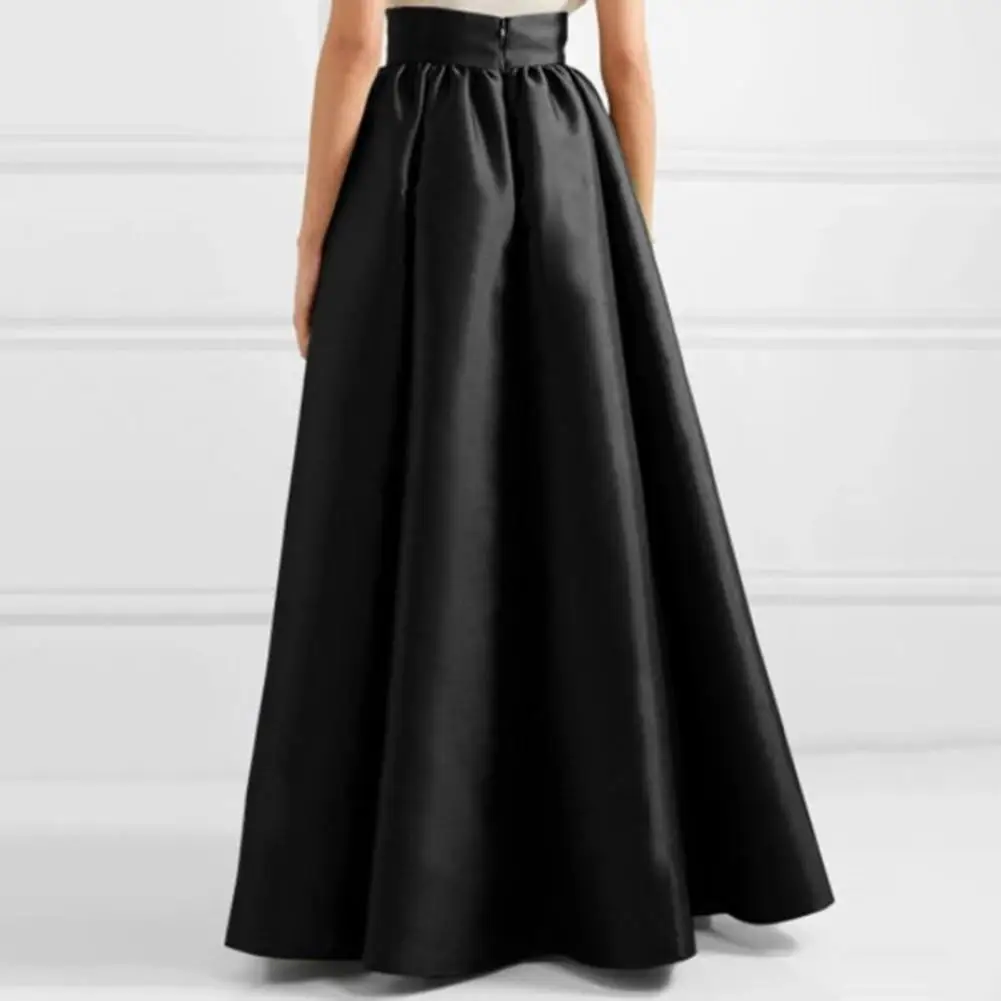 

Classic A-line Women Skirt Elegant Vintage Satin Maxi Skirt with High Waist Pockets for Women A-line Floor Length for Autumn
