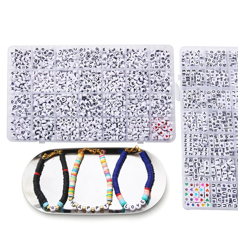1200pcs/Box Acrylic English Alphabet Letter Beads Kits With Stretch Cords For Name Bracelets Jewelry Making Acrylic Beads Box
