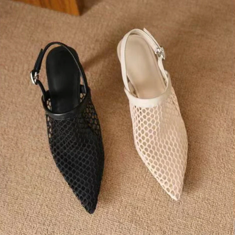 Fashion Hollow Breathable Mesh Pointed Toe Stiletto High Heels Women Pumps Summer Slingback Sandals