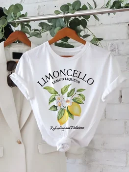 Lemon Letter Print T-shirt Short Sleeve Crew Neck Casual Top For Summer Women Kawaii Streetwear Graphic Tees Vintage Fruit Shirt 1