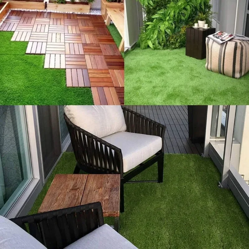 

LISM Artificial Grass Tiles Interlocking Turf Deck Set 9 Pack - 12"x12" Synthetic Fake Grass Self-draining Mat Flooring Decor