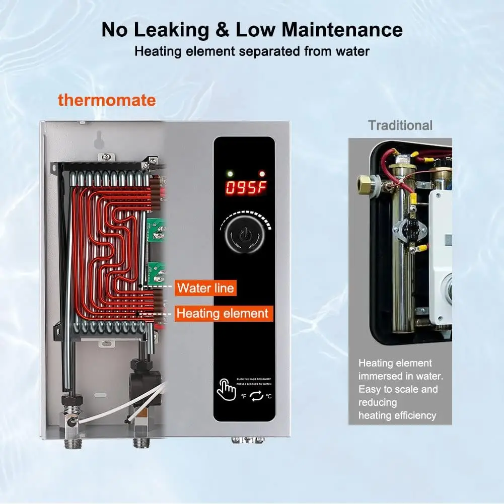 Water Heater Electric 24kW 208~240 Volt, thermomate On Demand Instant Endless Hot Water Heater, Digital Temperature