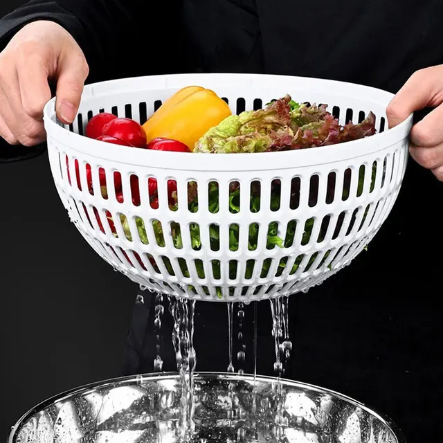 Salad Spinner Stainless Steel Manual Press Type Vegetable Spinner Multifunctional Home Vegetable Fruit Washer Drain Strainer 5