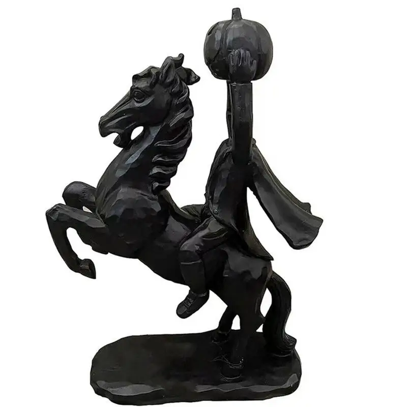 

Halloween Decoration Headless Horseman Pumpkin Headless Figurine Resin Statue Scary Black Sculpture For Home Office Party Decors
