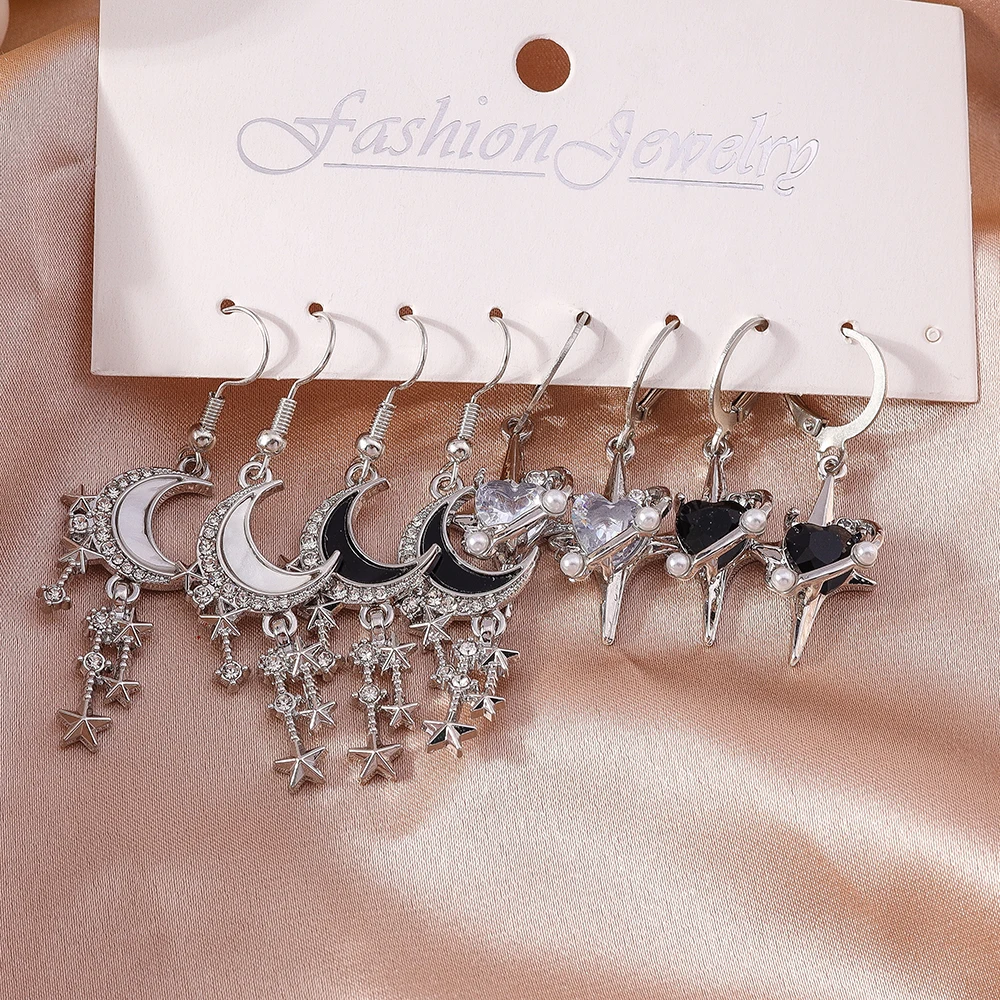 Aihua koreanische Mode y2k Mond Quaste Stern Tropfen Ohrringe Mädchen Harajuku Kristall Mond Sterne Ohrring für Frauen Punk Schmuck Geschenke