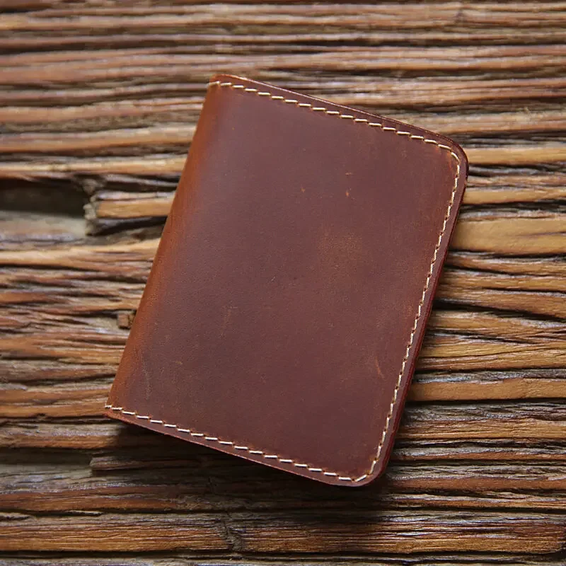 Cards Cases Mens Cowhide Credit Card Holder Wallet Handmade Ultra-thin Slim Drivers License ID Cover Retro Crazy Horse Leather
