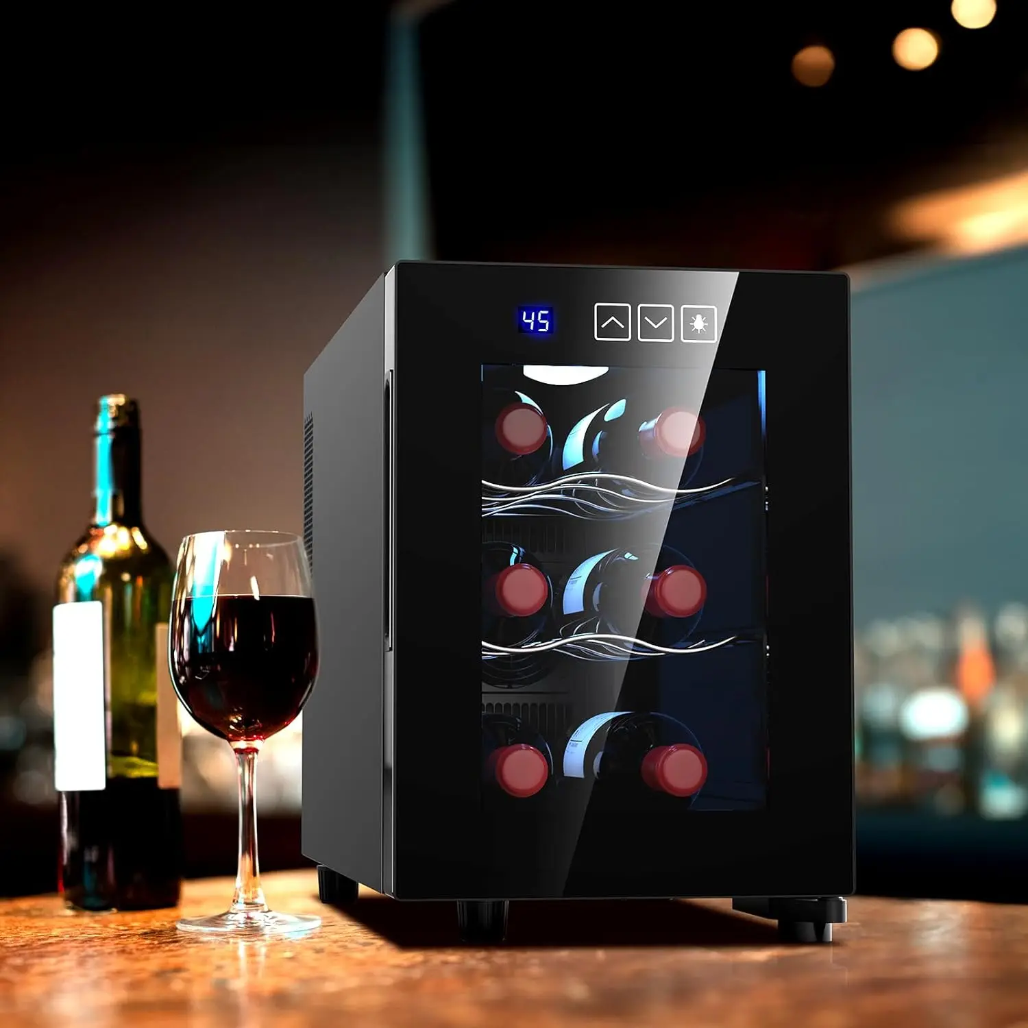 6 Bottle Wine Cooler Freestanding Small Wine Fridge Digital Temperature Control Thermoelectric Countertop Cooler 16L