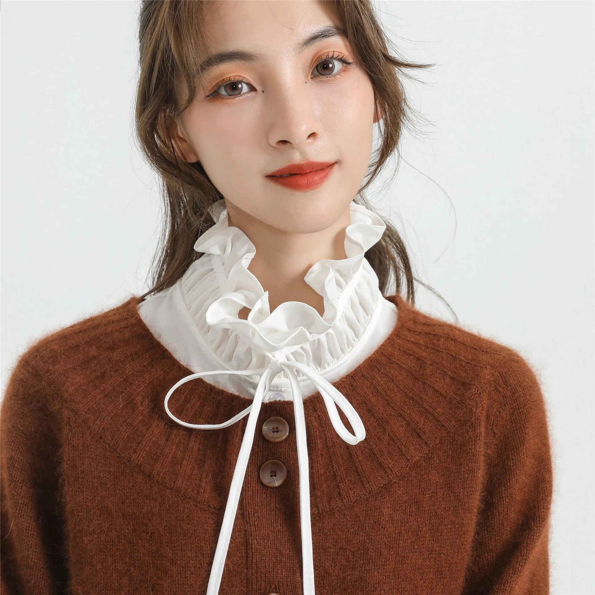 

Women Fake Collar Ruffles Stand Bowknots Shirt Detachable Doll Shawl for Women Big Lapel False Collar Lace Necklace Fuax Cols