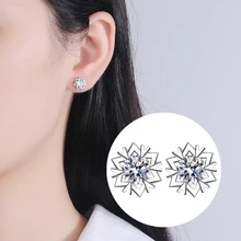 

Silver Snowflake Diamond Stud Earrings Women Wedding Gift Jewellery Gifts Studded Ear Jewelry valentines day gift ​for Women