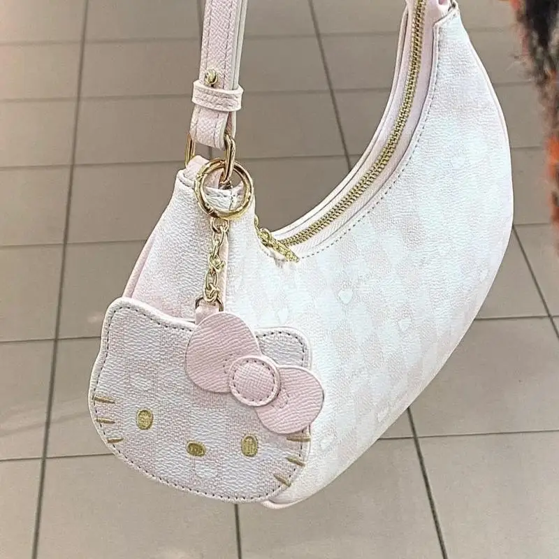

New Kawaii Miniso Hellokitty Bag 2024 Hundred Underarm Bag Korean Fashionable Single Shoulder Crescent Bag Handbag for Girls