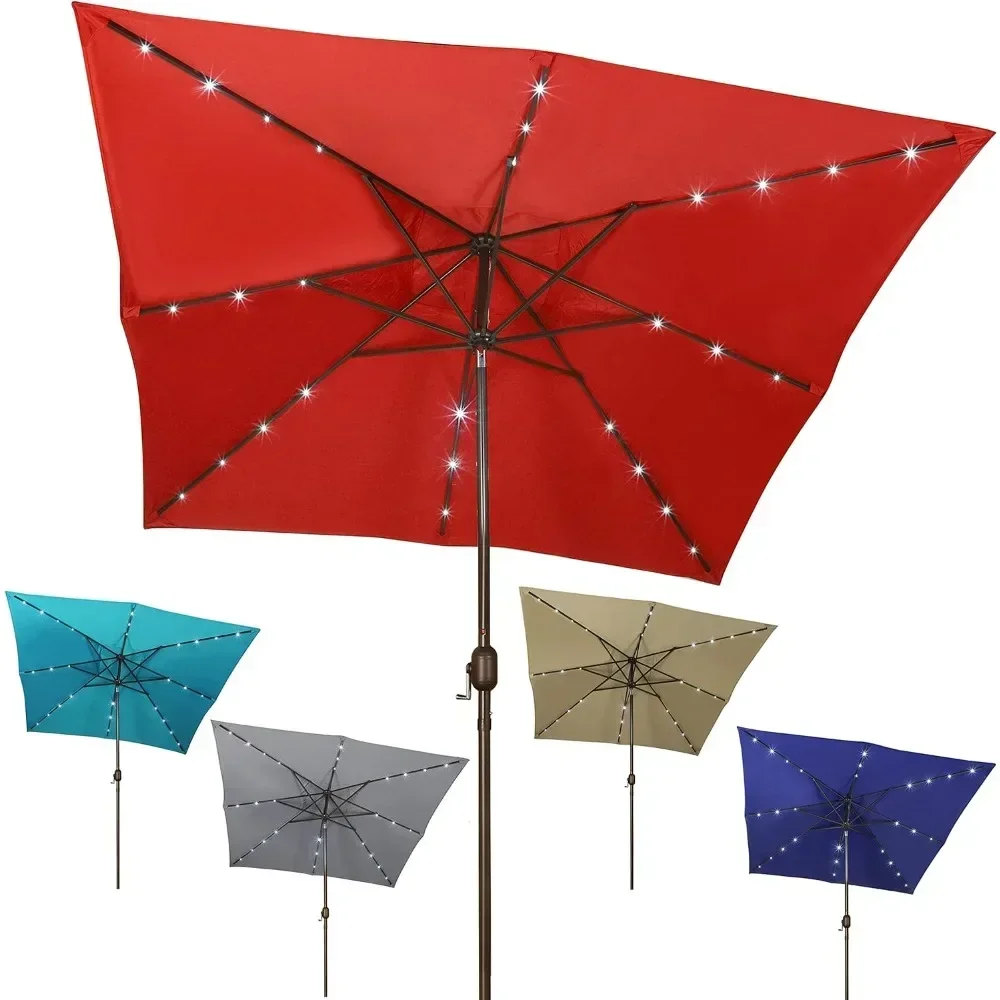 Patio Umbrella with LED Lights, Solar Umbrellas, Table Market Umbrellas with Tilt and Crank, Patio Umbrella