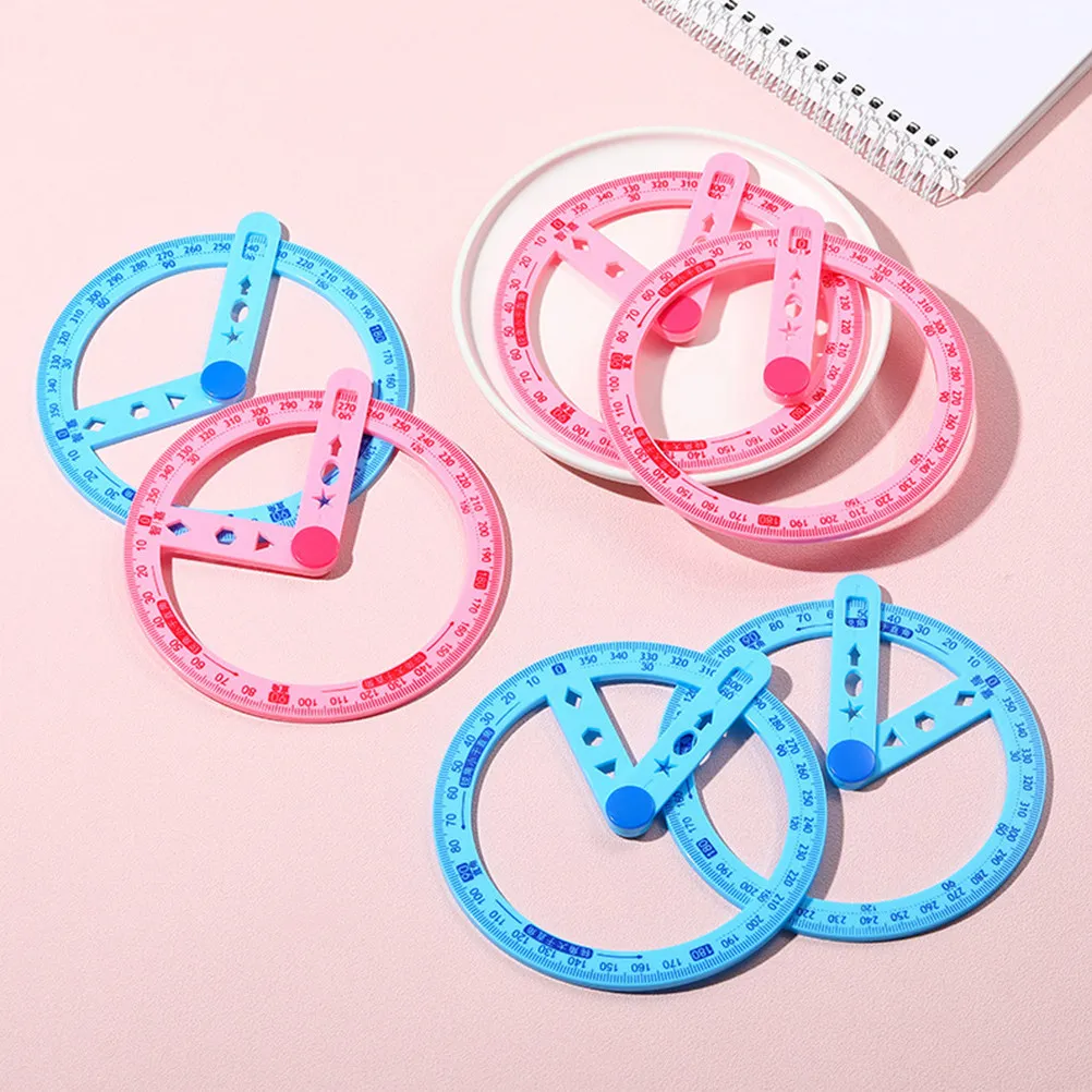 6Pcs 360도 원형 각도기 투명 컬러 디자인 수학 학생을 위한 명확한 눈금선 교사 제도용 자 측정 도구