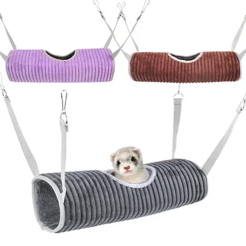 Hamster Cage Hammock Ferret Hide Tunnel Warm Rat Small Animals Play Tube Swing Sleeping Hanging Bed Nest Hideaway Toy 1