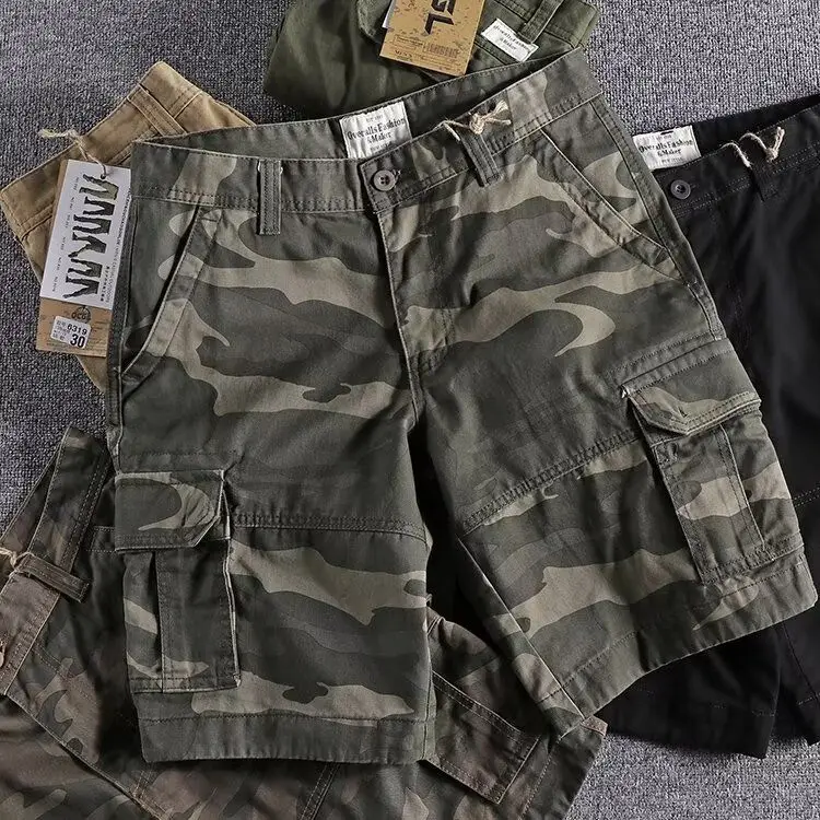 Harajuku Fashion Streetwear Summer Shorts Men's Camo Cargo Knee Length Work Twill Cotton Loose Fit Camouflage Shorts for Men 2