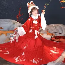 

Han Women's Winter Velvet Embroidered Coat Pleated Skirt