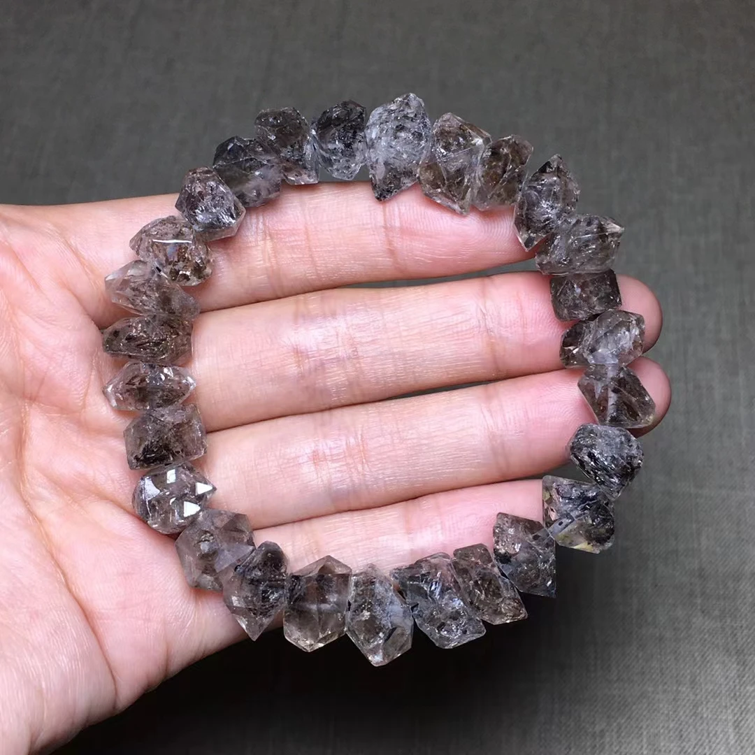 

Natural Herkimer Diamond Black Rutilated Quartz Bracelet 9*12mm Faceted Clear Beads Woman Man Jewelry AAAAAAA