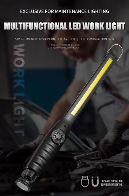 Lampada Da Lavoro Fyore COB LED Ricaricabile - Impermeabile IPX4, Magnete E Gancio, 2000 LM, 4 Modalità - Foto 9