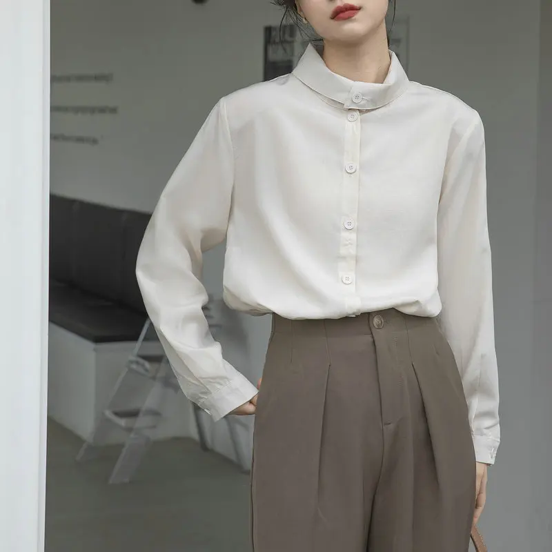 

Elegant Vintage Female Long Sleeve Office Top Luxury Women Casual White Loose Blouse Woman Chic Shirts Fashion Lq07