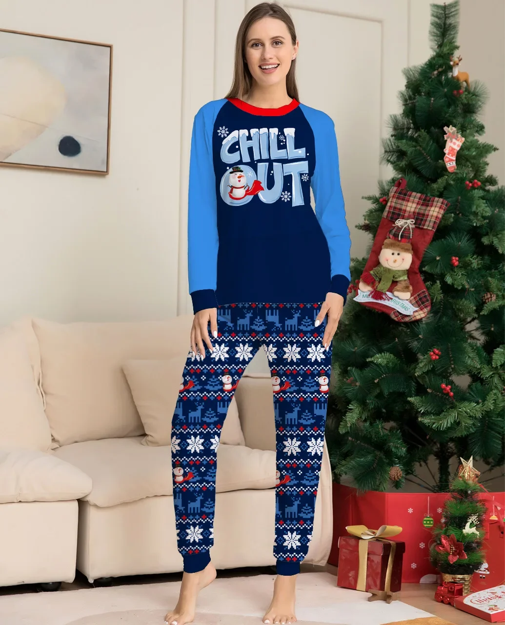Letter Patchwork Print Christmas Pajamas Family Matching Outfits Parent-child  Clothing 2 Set Baby&Dog Romper Pjs Xmas Look 3