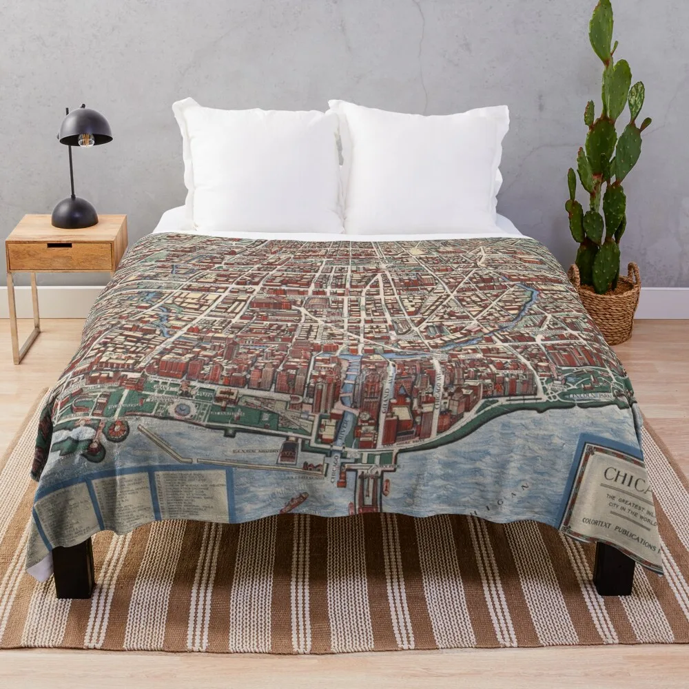 

Map Print of Chicago: The Greatest Inland City in the World, 1938. Throw Blanket Blankets For Sofas Blankets